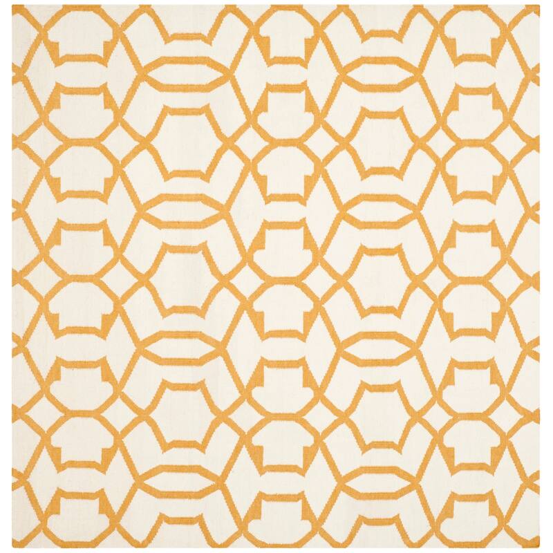 SAFAVIEH Handmade Flatweave Dhurries Safije Modern Moroccan Wool Rug - 6' Square - Ivory/Yellow