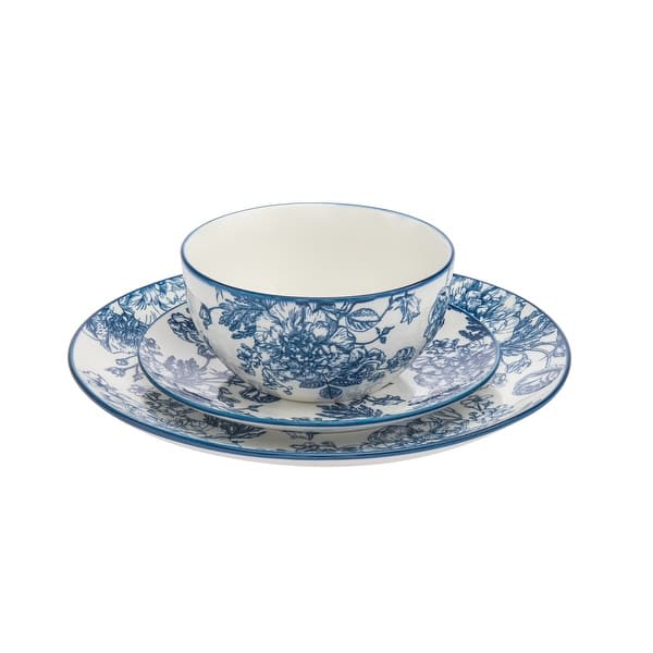 Banbury Blue Porcelain 12 Piece Dinnerware Set, Service For 4
