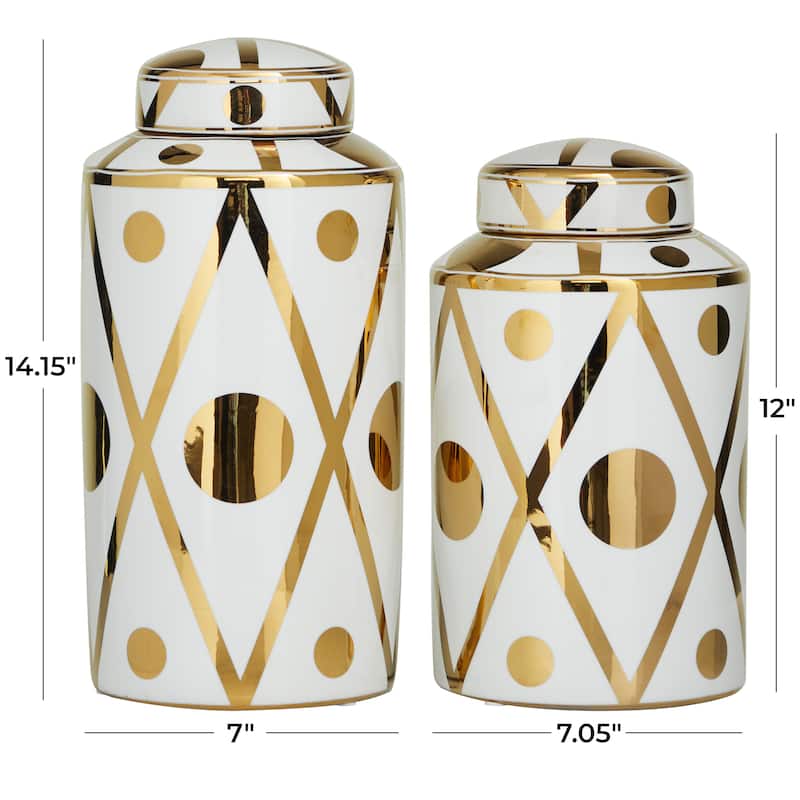 White, Black, Gold, Blue or Silver Ceramic Decorative Jars with Gold or Silver Accents (Set of 2)