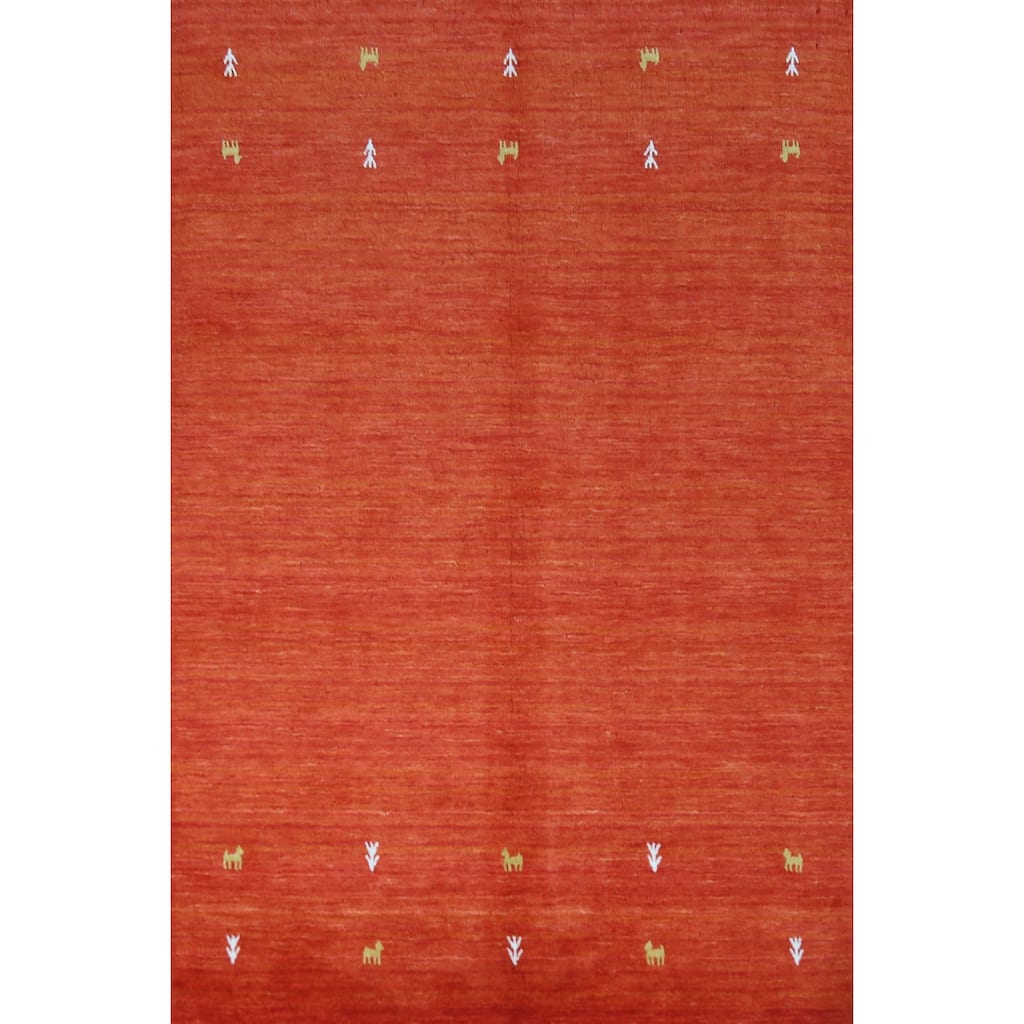 Orange Animals Gabbeh Indian Rug Hand-Knotted Wool Carpet - 4'6" x 6'6"