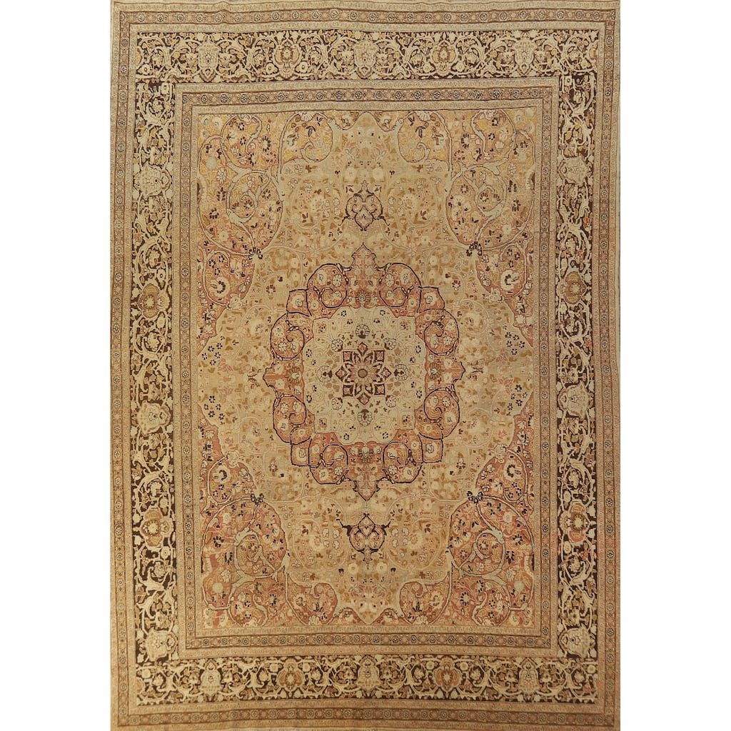 Vegetable Dye Tabriz Haj Jalili Persian Rug Hand-Knotted Wool Carpet - 9'3"x 12'9"