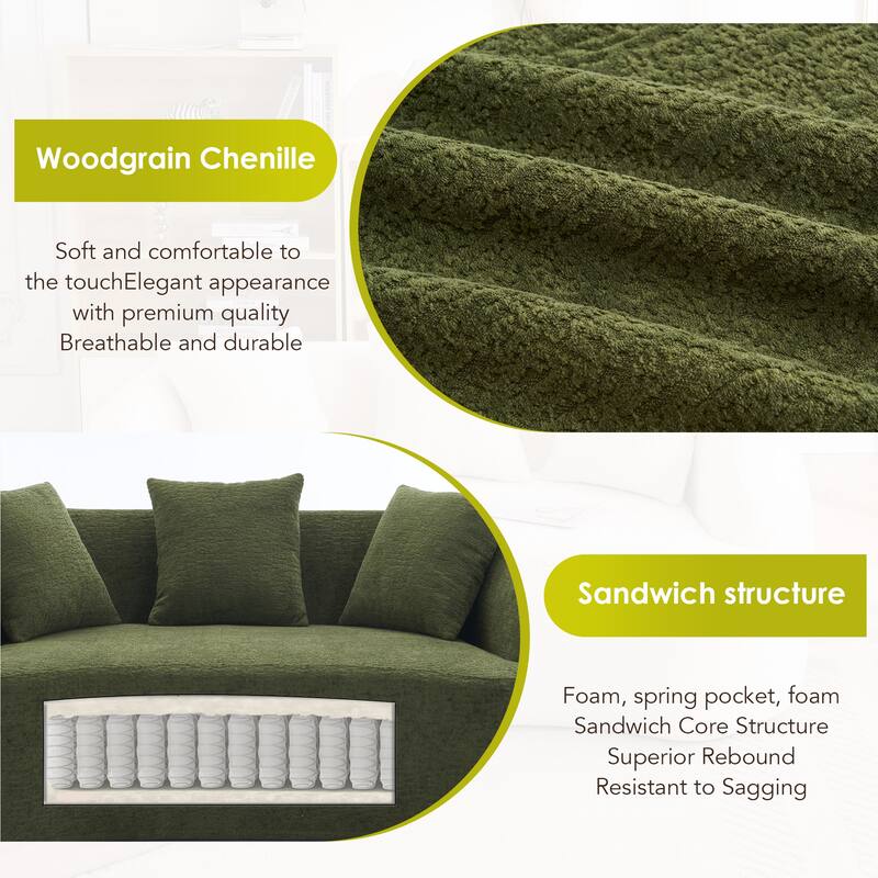 Loveseat Sofa Couch Sleeper Sofa Couch with 3 Pillows, Luxurious Upholstered Green 2-Seater Sofa Couch