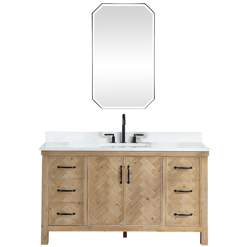 Javier Bath Vanity with Composite Stone Top and Mirror - 60in. - Antique Brown
