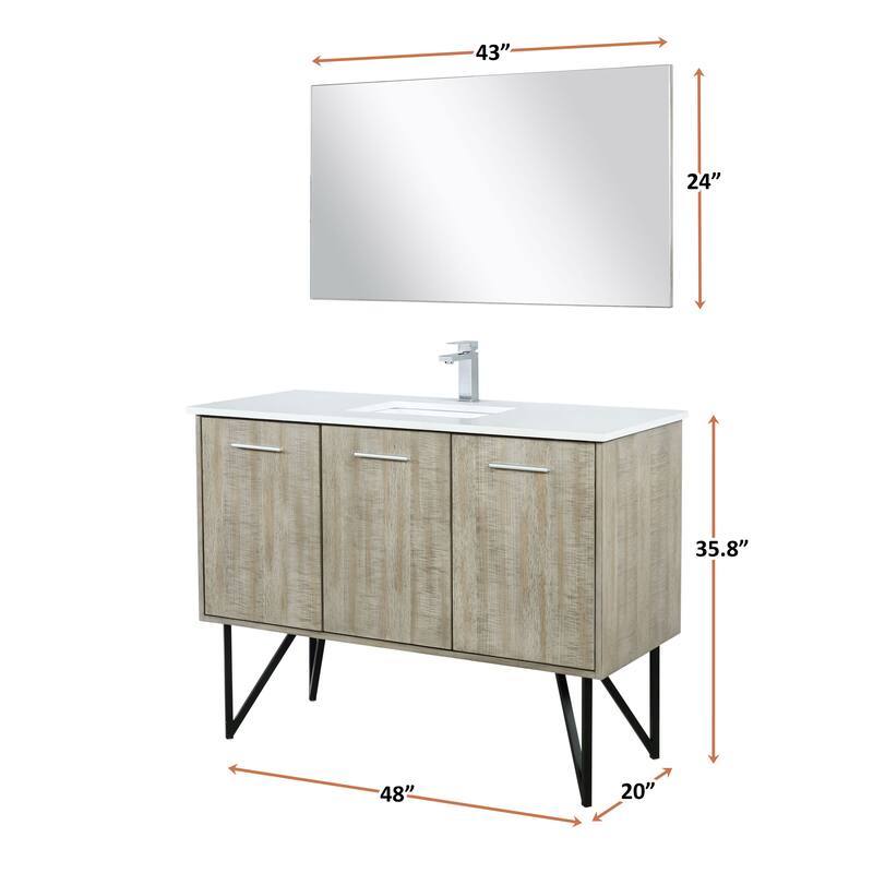 Lancy 48 in W x 20 in D Rustic Acacia Bath Vanity, White Quartz Top, Chrome Faucet Set and 43 in Mirror