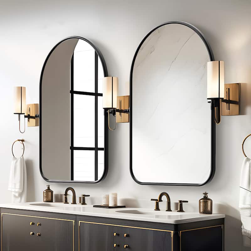 Iron Frame Arched Wall Mirror(Set Of 2) - 32*23 - Black