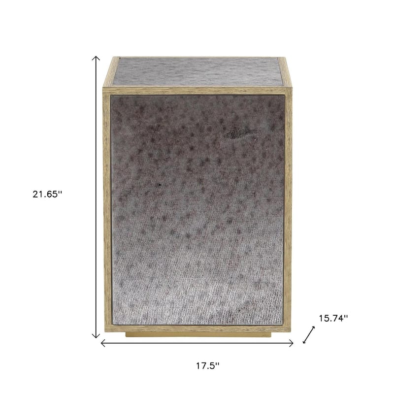 HomeRoots 22" Silver and Gold Mirrored Glass and Wood Block End Table - 17.50 in. x 22.24 in. x 15.75 in.