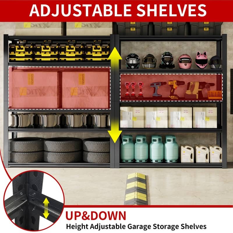 5/6-Tier Adjustable Heavy Duty Metal Storage Shelves, Black, 72/82"H