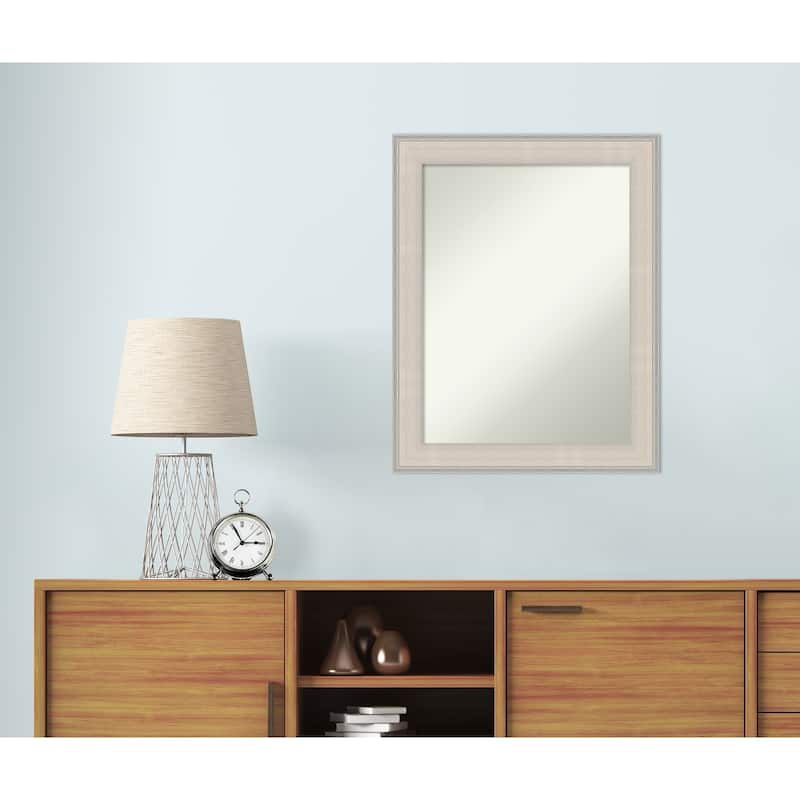 Cottage White Silver Non-Beveled Wood Framed Wall Mirror - Cottage White Silver