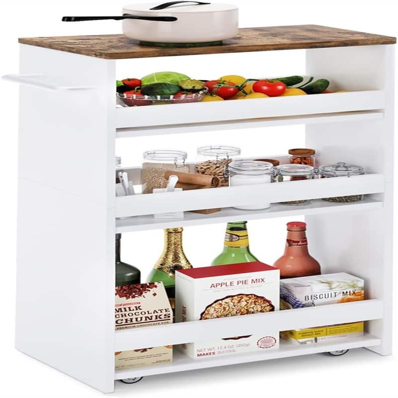 4 Tier Slim Storage Cart with Handle - 15.7"D x 7.9"W x 31.5"H - White