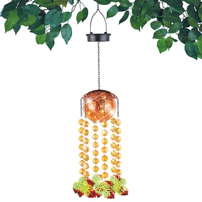 Solar Powered Glass Ball Fall Leaves Garden Mobile - 5 x 30 x 5