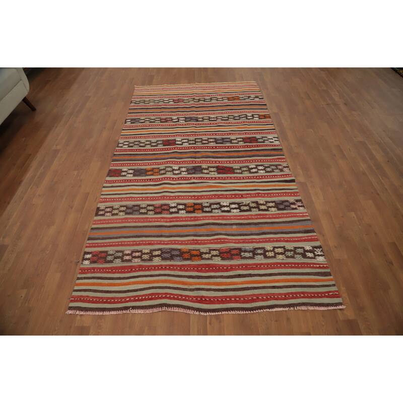 Hand Woven Oriental 100% Wool Carpet Southwestern Tribal Multi-Colored Kilim Area Rug - 8' 7'' X 4' 8''