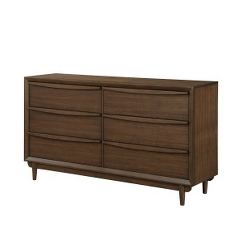 Soly 62 Inch Wide Dresser, 6 Drawers, Lip Pull Handles, Walnut Brown Finish