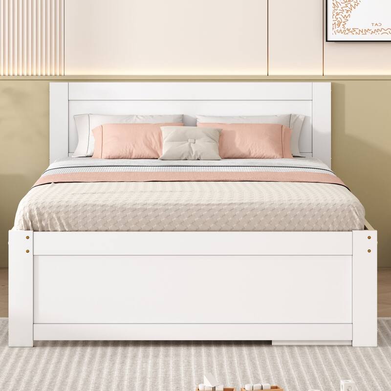 Platform bed with drawers and two shelves - Antique White - Full