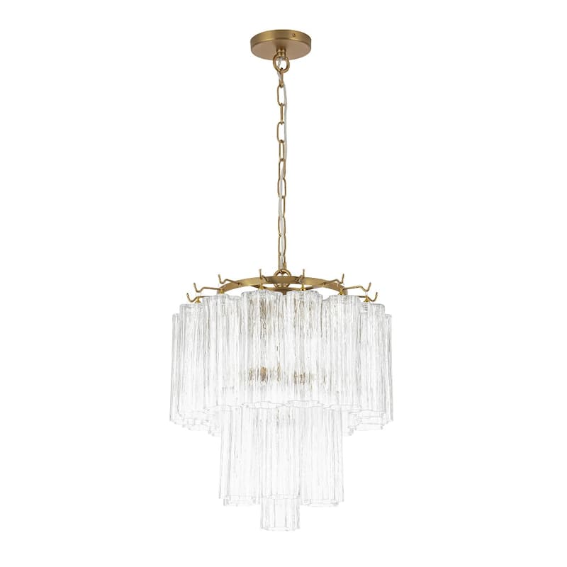 3-Light Modern Clear Textured Tronchi Glass Chandelier