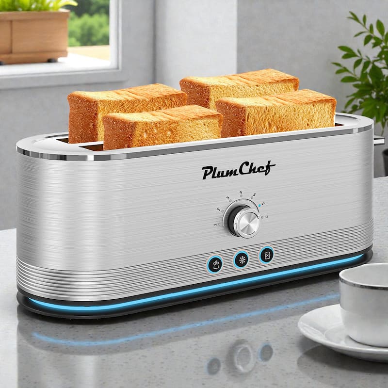 4 Slice Stainless Steel Toaster, 7 Browning Settings, Defrost Reheat, Anti Fingerprint Anti Jam, 1350W