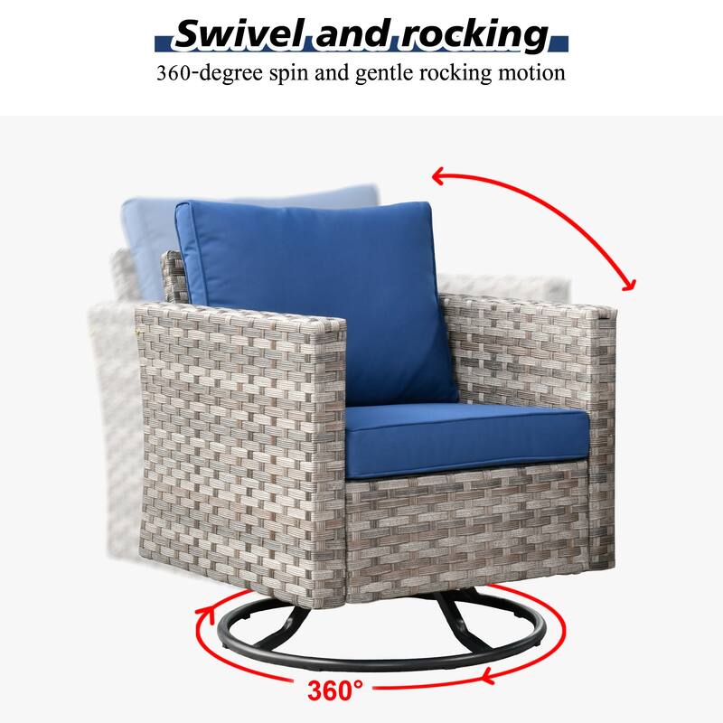 HOOOWOOO 3-piece Patio Rattan Outdoor Furniture Swivel Chair Set