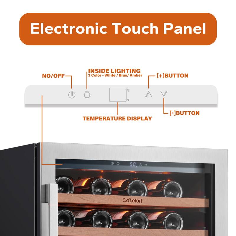 Ca'Lefort 24 inch 56 bottle Built-In Wine Cooler, Stainless Steel Compressor Wine Refrigerator