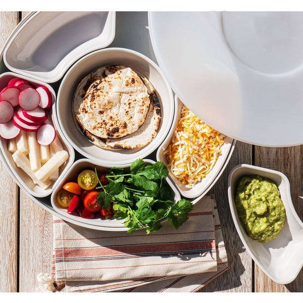 Abode Homewares Divided Lazy Susan Serving Set - 8-Piece - White