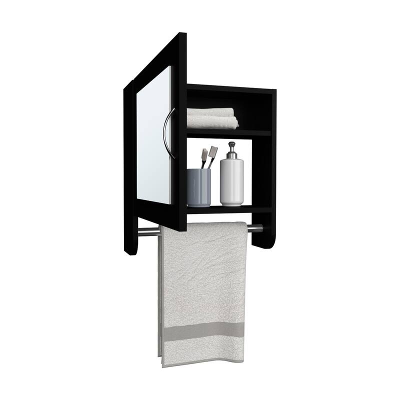 White Mirror Medicine Cabinet with Towel Rack, Two Shelves for Bathroom and Kitchen Storage