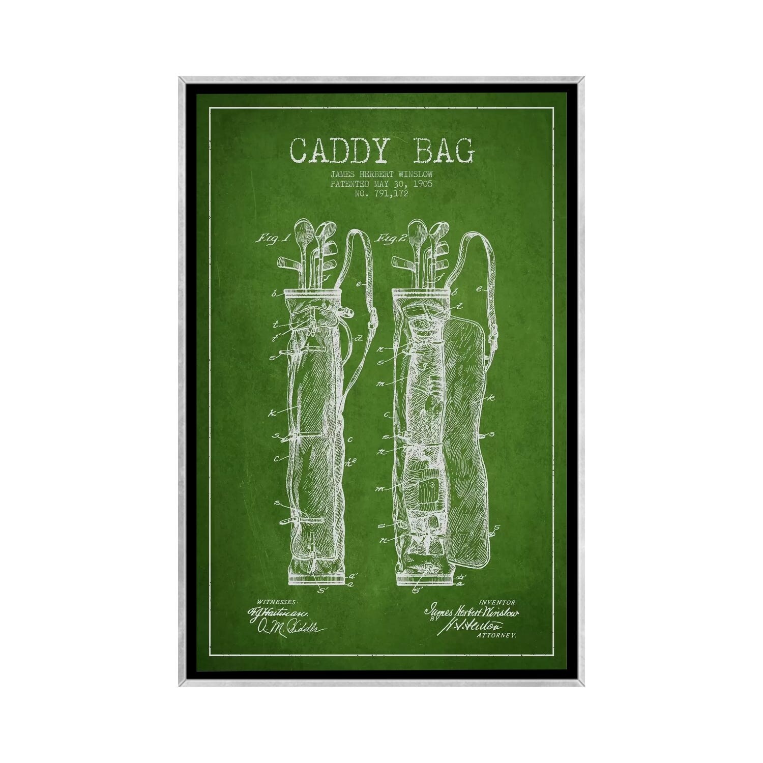 iCanvas Caddy Bag Green Patent Blueprint by Aged Pixel Framed - Bed Bath  & Beyond - 37709866