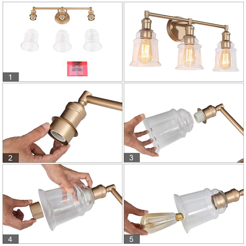 Holla Modern Farmhouse Matte Bronze Gold 3-Light Dome Glass Bathroom Vanity Lights Dimmable - L23"x W 6.5"x H 10.5"