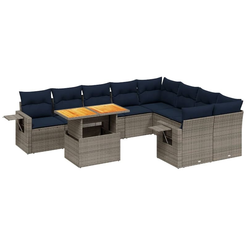 vidaXL Patio Sofa Set with Cushions Outdoor Furniture 10 Piece Poly Rattan - 24.4 x 24.4 x 27.2