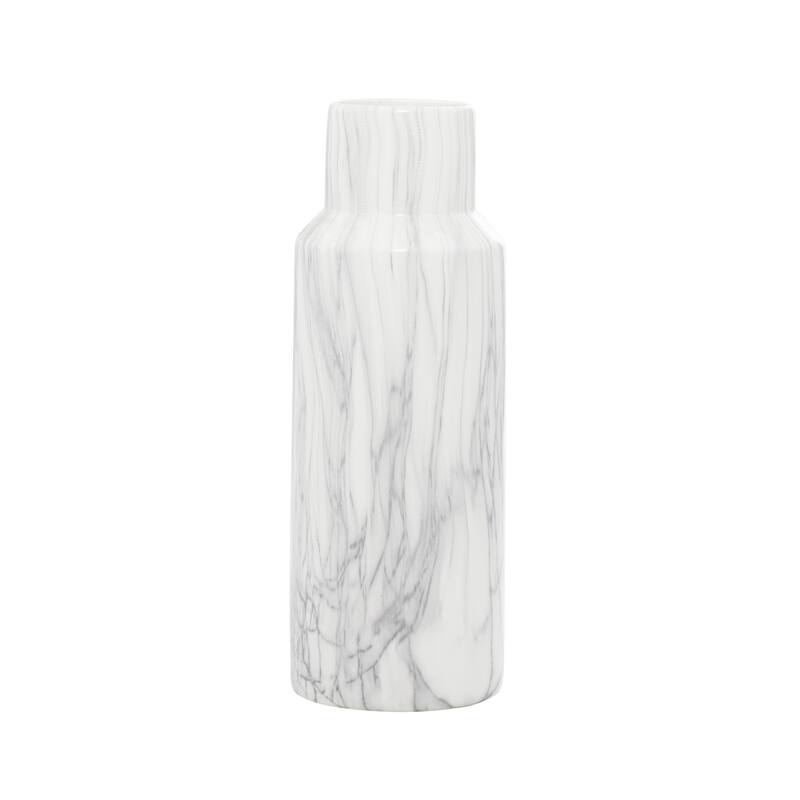 Ceramic Faux Marble Decorative Vase - White - Roche River Decor - White - 6"W, 15"H