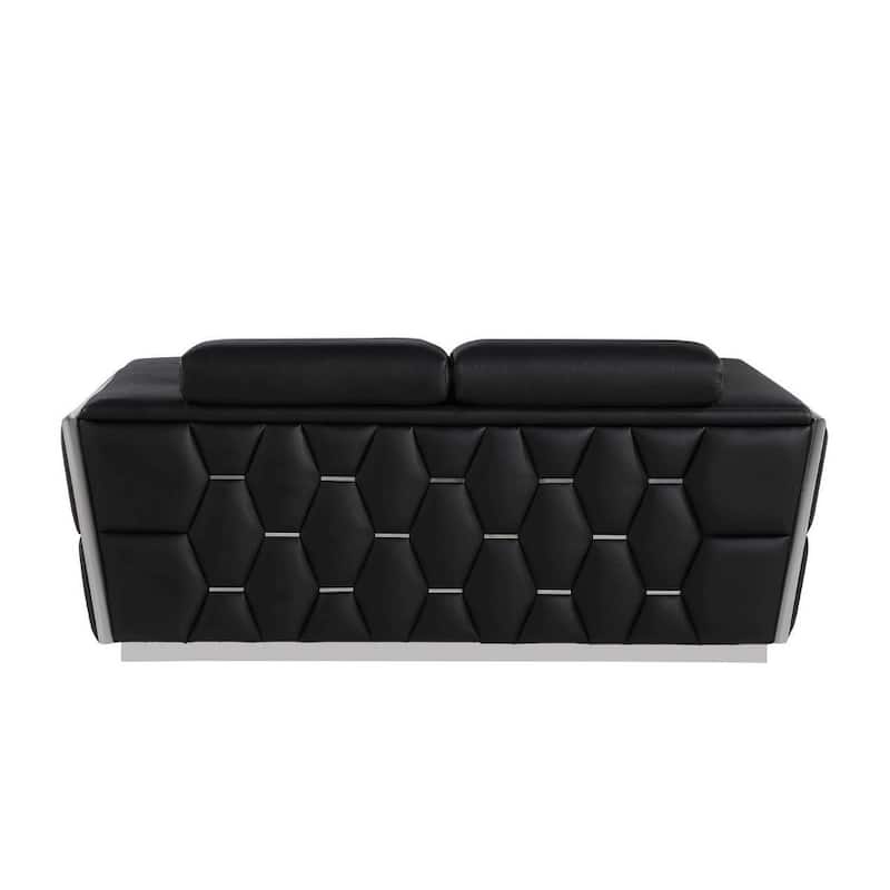 HomeRoots 70" Black And Silver Italian Leather Loveseat