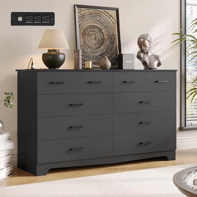 Bedroom Dresser 10 Drawers TV Stand Power Outlets Chest of Drawers