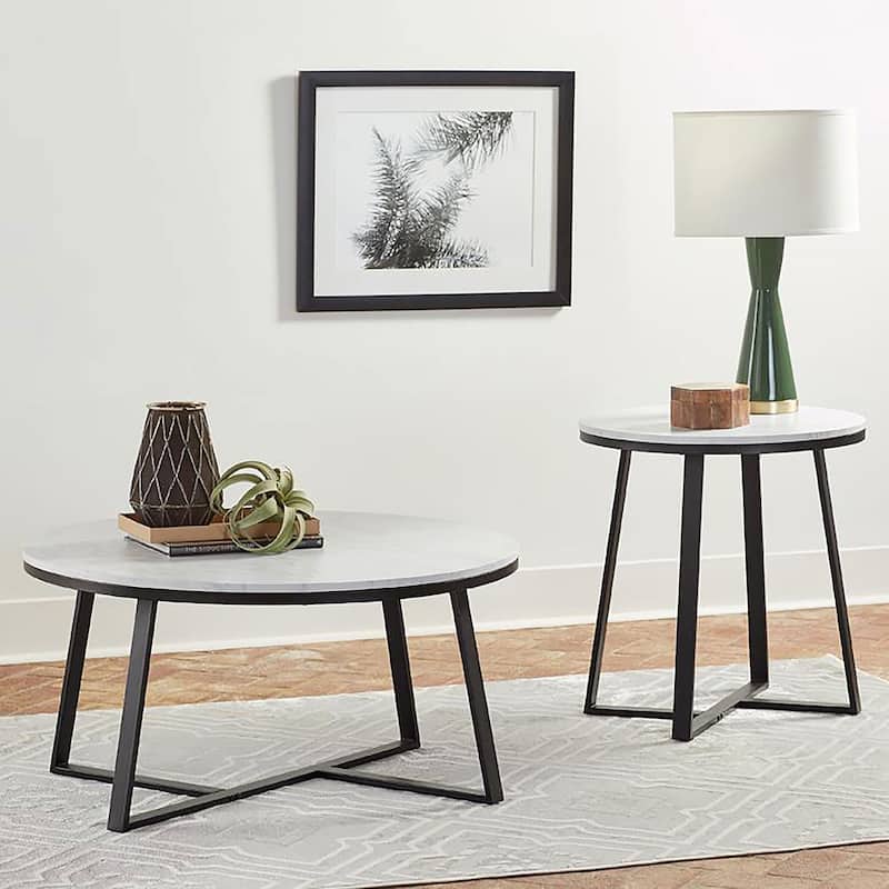 Hugo Coffee And End Table Set White Faux Marble - 2-piece set