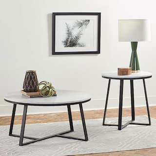 Hugo Coffee And End Table Set White Faux Marble