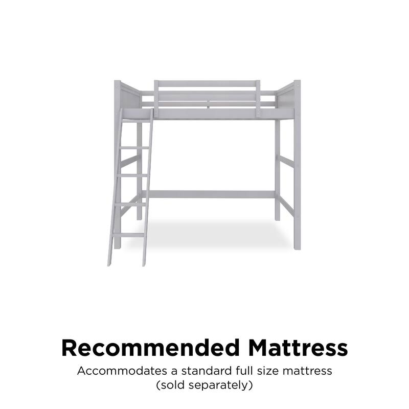 Full Size Loft Bed with Ladder and Guardrails for Kids, Space-Saving Design, Sturdy Wood Construction