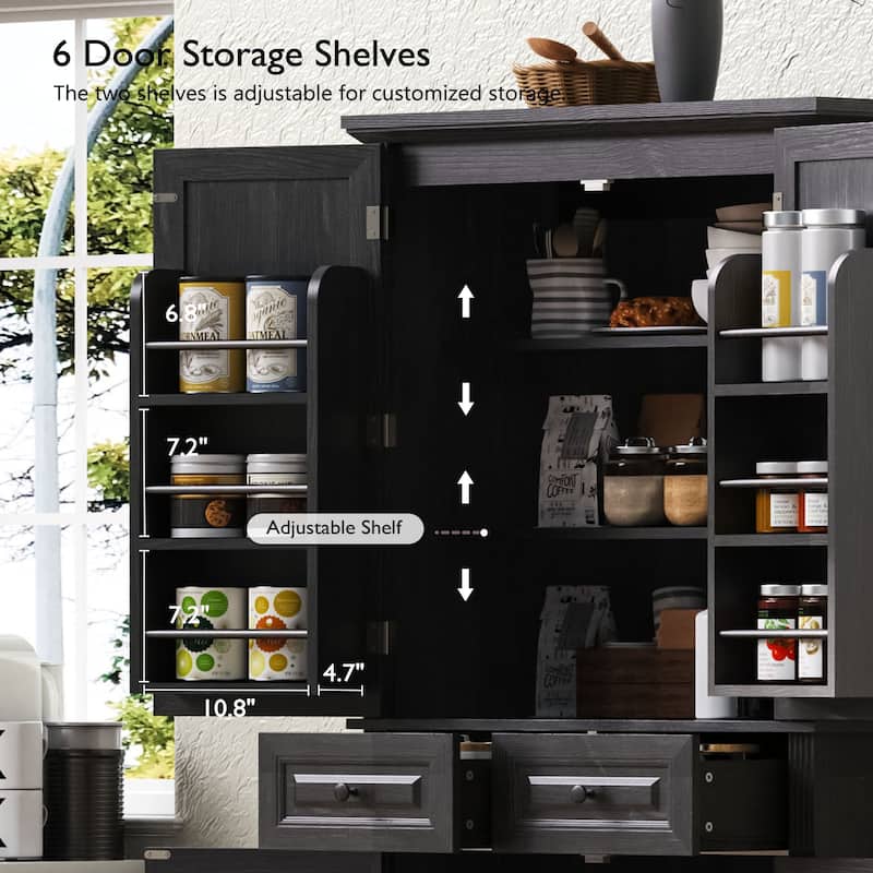 Farmhouse 71" Pantry Cabinet with 3 Slide-Out Organizers, 6 Door Shelves, Adjustable Storage for Kitchen