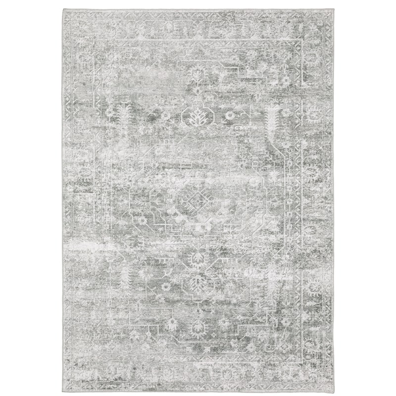 Loos Grey Ivory Oriental Distressed Washable Casual Area Rug