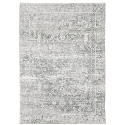 Loos Grey Ivory Oriental Distressed Washable Casual Area Rug