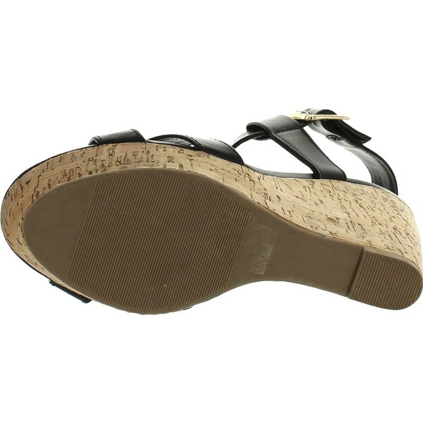 black strappy cork wedges
