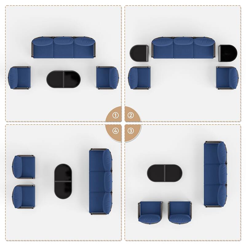 Kullavik 5-piece Aluminlum Frame Woven Rope Patio Sofa with Glass Table and Cushions