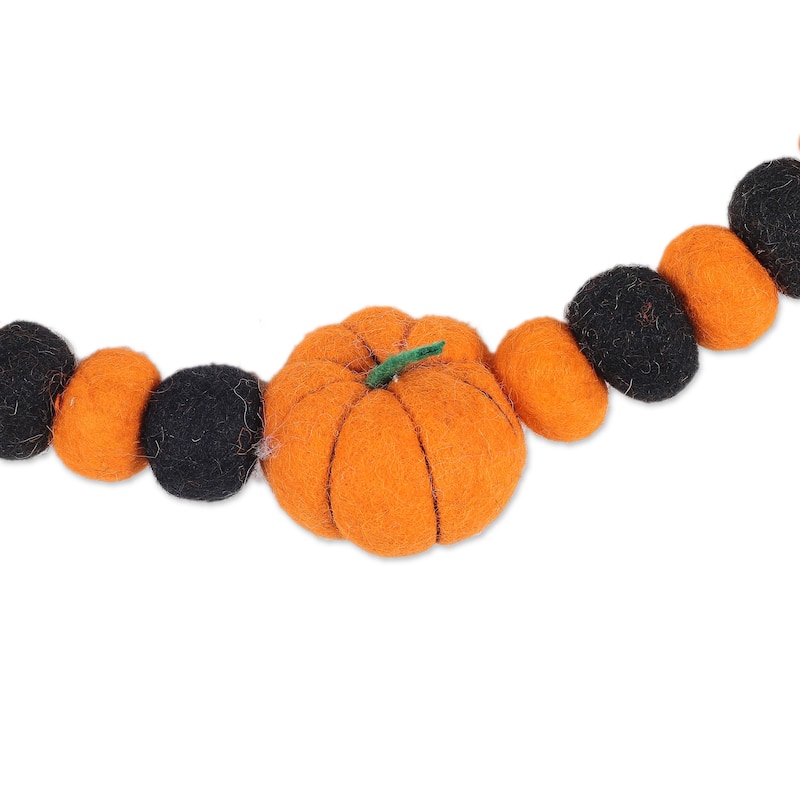 Novica Handmade Festive Pumpkin Wool Felt Garland - Orange