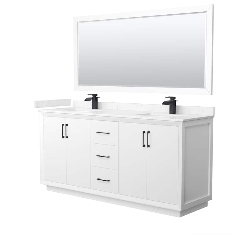 Wyndham Collection WCF414172D-VCA-UNSM70 Strada 72" Free Standing - White / Carrara Cultured Marble Top / Matte Black - Painted