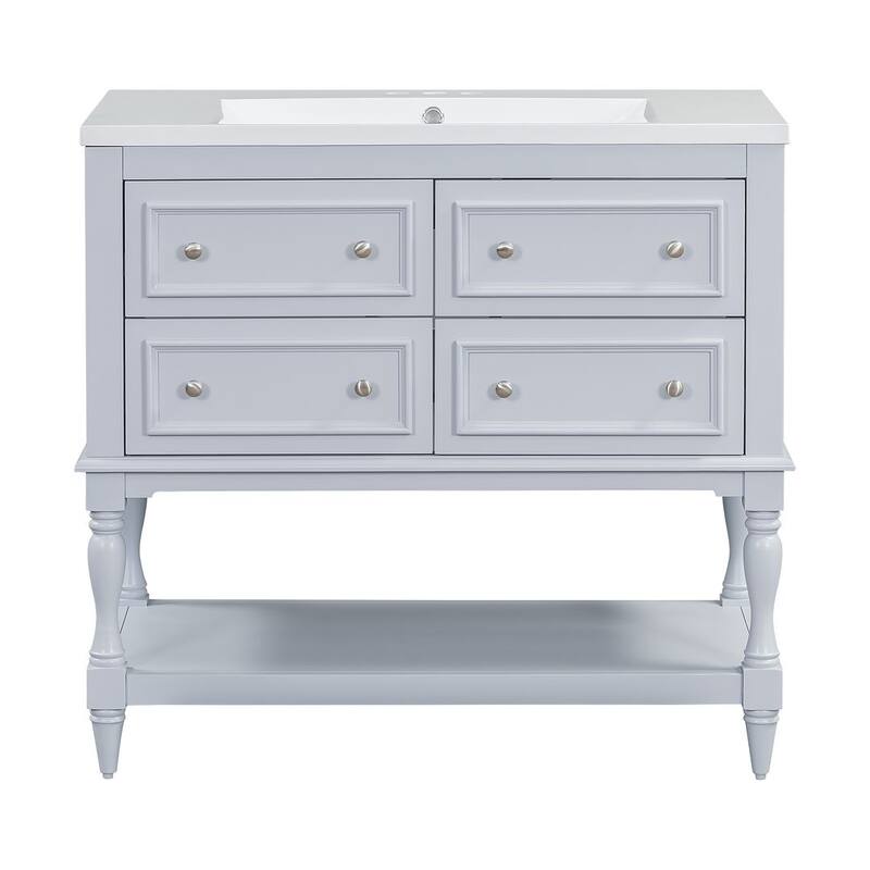 35'' Wall Mounted Bathroom Mirror Cabinet with Adjustable Shelves and Open Storage