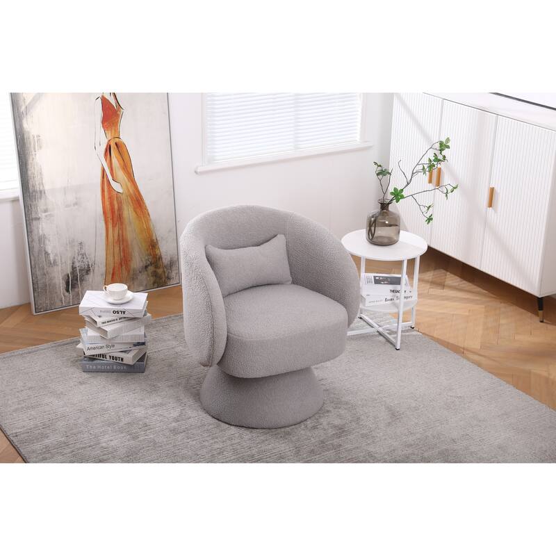 Grey Faux Fur 26.4" Swivel Round Barrel Chair