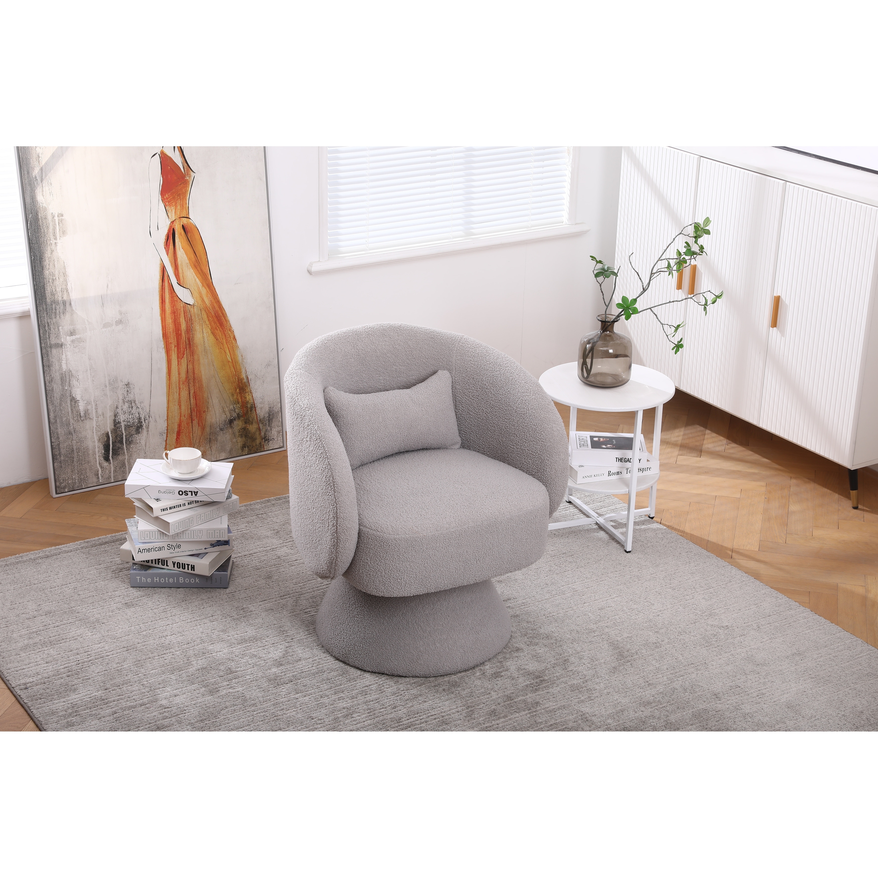 Modern Accent Chair Swivel Armchair, Round Fabric Barrel Chairs Single Sofa  Lounge Chair with Small Pillow for Living Room - Bed Bath & Beyond -  37833470