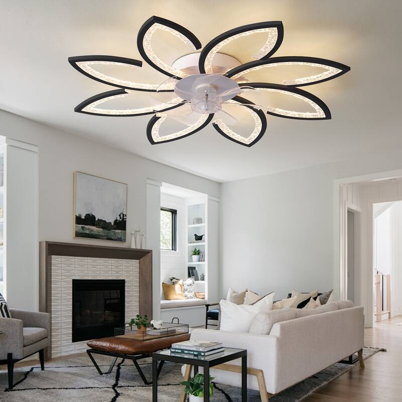 35.4In Ceiling Fan with Lights, Remote Control 3 Color Temperatures,6 Gear wind Speed Fan Light - Black