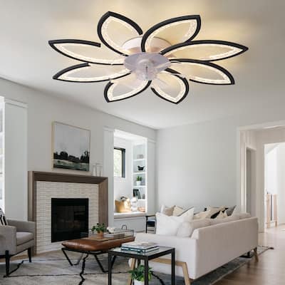 Flower Transparent Ceiling Fan Light with Remote & APP Control, 6-Speed Wind Adjustable Control Flush Mount Fan