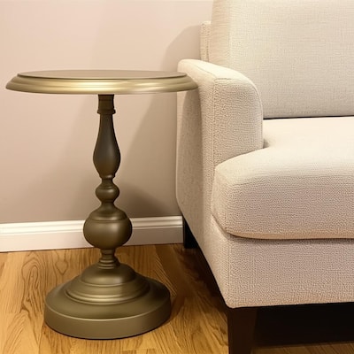 HomeRoots 24" Brass Aluminum Round Pedestal End Table - 18.5 in. x 24 in. x 18.5 in.