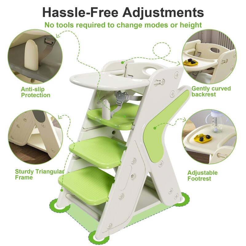 Multi Functional Growing Up Dining Chair,Adjustable Height Toddler Tower,Five-Point Seat Belts And A Movable Large Dinner Plate