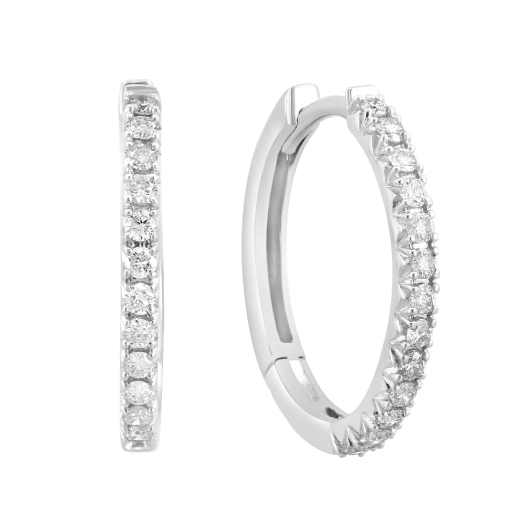 Effy Women's 14k White Gold Pave Diamond Thin Hoop Earrings