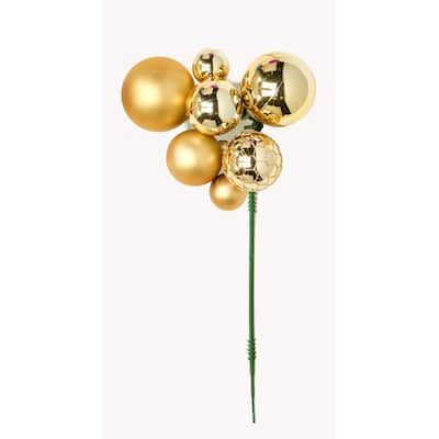 Christmas Ball Pick x 7, Gold, Set of 12 - 6"