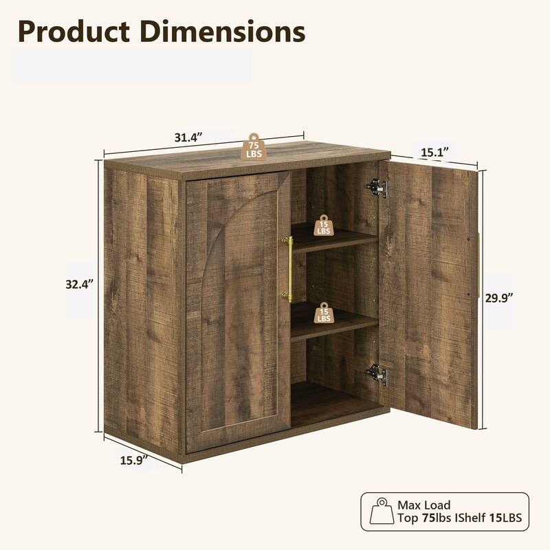 31" Modern Arched Recess Sideboard, Wood Kitchen Buffet, File Cabinet