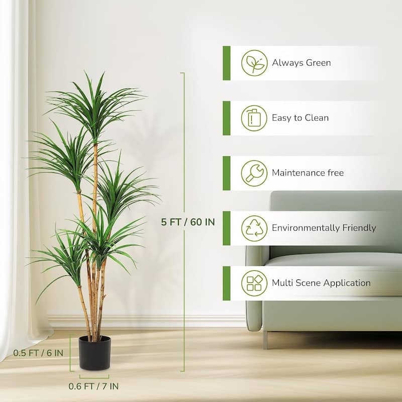 Artificial Dracaena Tree, Realistic Fake Dracaena Plant for Home Decor